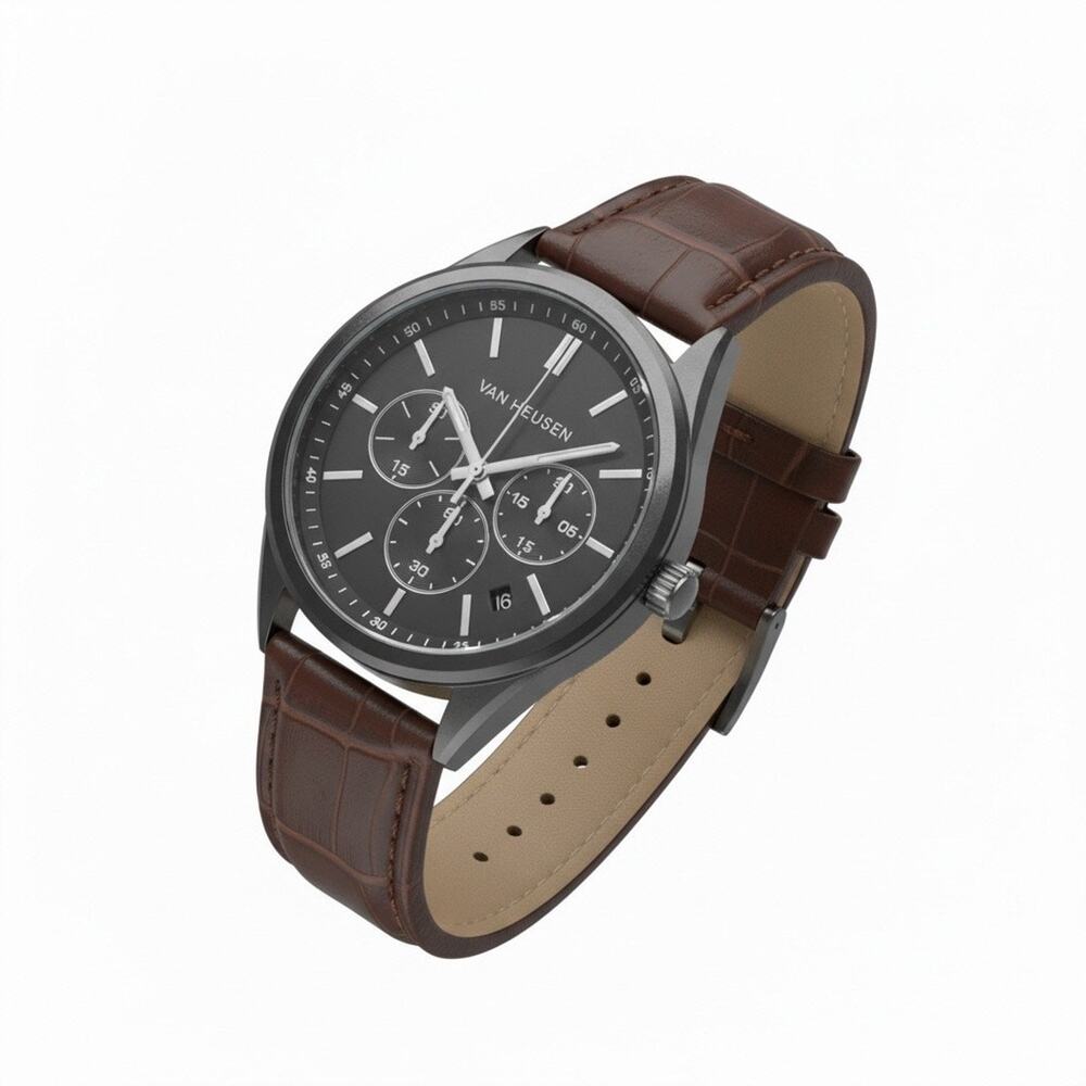 Van Heusen Men’s Watch & Bracelet Set Brown Leather - Picture 2 of 5